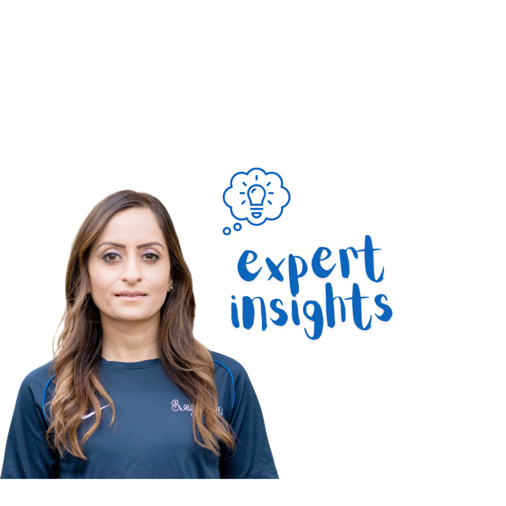 Manisha Tailor woman blue jumper expert insights thought bubble